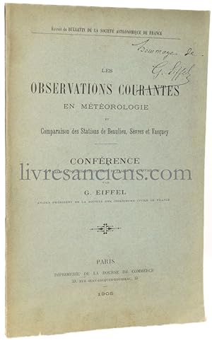 Bild des Verkufers fr Les Observations courantes en mtorologie et comparaison des stations de Beaulieu, Svres et Vacquey zum Verkauf von Eric Zink Livres anciens