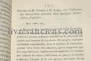 Lettre de M. Fresnel à M. Arago sur l'influence du mouvement terrestre dans quelques phénomènes d...