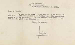 Seller image for Muckracking Journalist H.L. Mencken Disparages Mahatma Gandhi, Says He Needs a Good Kick in the Crotch () for sale by The Raab Collection