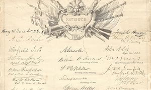 Bild des Verkufers fr As the Civil War Starts and the Union Organizes Its Forces, Scores of the ?Patriots of 1861,? Among Them President Lincoln and the Team of Rivals, Take Up the Pen Together to Support the Sick and Wounded of Bull Run and the Onrushing Conflict (With hand-drawn artwork, it is the only known document bearing the signatures of the Union leadership, presidential, political and military, as the war commenced) zum Verkauf von The Raab Collection