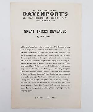 Imagen del vendedor de Davenport's [Sales brochure]. Great Tricks Revlealed. a la venta por Keel Row Bookshop Ltd - ABA, ILAB & PBFA