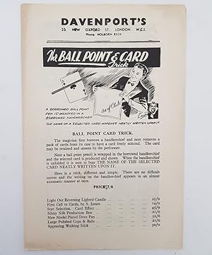 Imagen del vendedor de Davenport's [Sales brochure]. The Ball Point & Card Trick. a la venta por Keel Row Bookshop Ltd - ABA, ILAB & PBFA