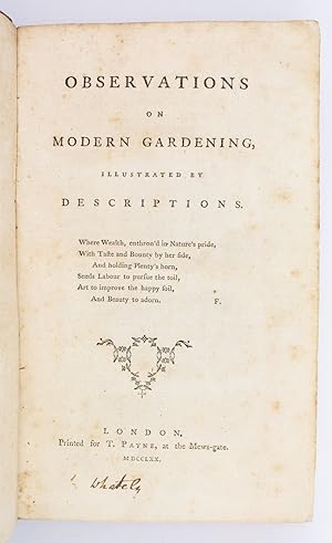 Bild des Verkufers fr OBSERVATIONS ON MODERN GARDENING zum Verkauf von Phillip J. Pirages Rare Books (ABAA)