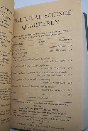 Seller image for Political Science Quarterly: A Review Devoted to the Historical Statistical and Comparative Study of Politics Economics and Public Law Volume 61, 1946 for sale by Easy Chair Books