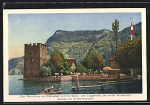 Ansichtskarte Stansstad, Der Wachturm und die Spiel- und Liegewiese des Hotel Winkelried