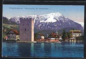 Ansichtskarte Stansstad /Vierwaldstättersee, Uferpartie mit Turm und Stanserhorn