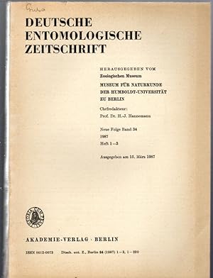Bild des Verkufers fr Deutsche Entomologische Zeitschrift, Neue Folge Band 34, Jahrgang 1987, Heft 1-3 zum Verkauf von Antiquariat Jterbook, Inh. H. Schulze
