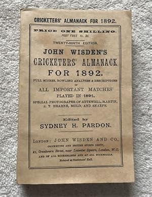 1892 Wisden Paperback, Facsimile Front Cover/Spine