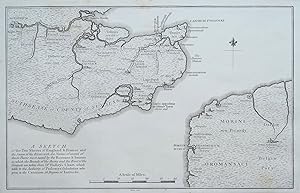 Antique Map KENT & FRANCE with Roman/Saxon placenames Edward Hasted c1780