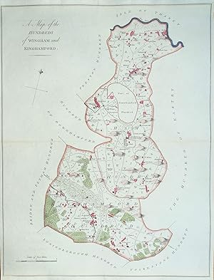 Antique map KENT WINGHAM HUNDRED Ash Goodnestone Womenswold Kingston Hasted 1790