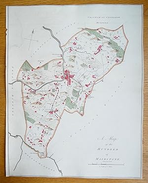 Antique Map MAIDSTONE HUNDRED KENT, Boxley, Detling, Linton, Loose, Hasted 1782