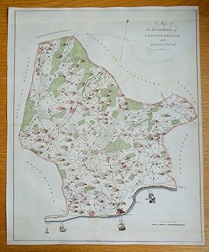 Antique Map FOLKESTONE HUNDRED, HAWKINGE, ALKHAM, ELHAM, SWINGFIELD Kent Hasted 1790