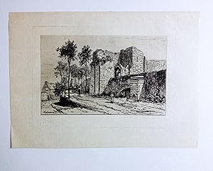 Vue des remparts de Château-Thierry. (1880). Eau-forte sur japon. Epreuve d'artiste avant la lett...