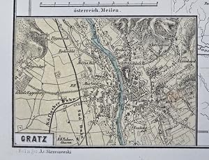 Steiermark Austrian Province Austria-Hungary Graz city plan Alps 1858-59 map