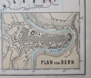 Switzerland with Bern city plan inset 1858-59 scarce color litho map