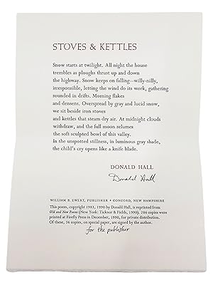 STOVES & KETTLES A Poem (Signed Publisher's Copy)