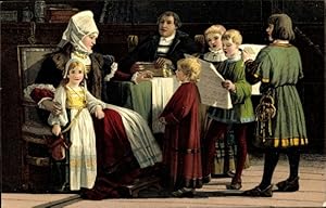 Künstler Ansichtskarte / Postkarte Poetzsch, P., Reformator Martin Luther mit Familie