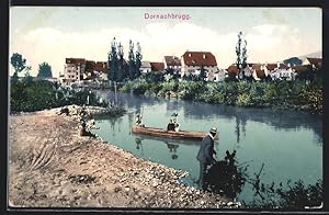 Ansichtskarte Dornachbrugg, Ortsansicht mit Bootspartie und Ufer