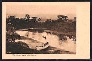 Ansichtskarte Debundja, Kanufahrt auf dem Fluss