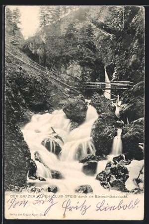 Ansichtskarte Wasserfall Grazer-Alpen-Club-Steig durch die Bärenschützschlucht
