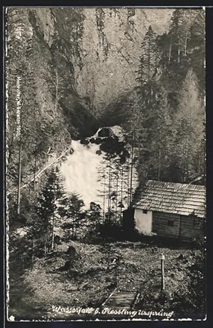 Ansichtskarte Piessling-Ursprung, Hütte am Wasserfall