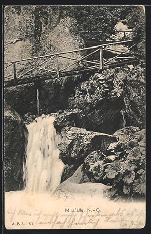 Ansichtskarte Mirafälle, Wasserfall mit Brücke