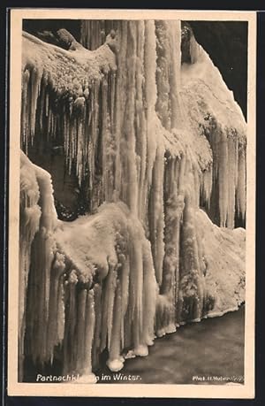 Ansichtskarte Partnachklamm-Wasserfall im Winter