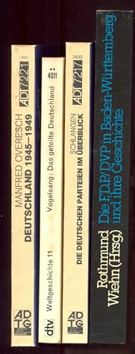 Immagine del venditore per (4 Titel zu Geschichte der Bundesrepublik Deutschland:) I: Overesch, M.: Deutschland 1945-1949. Vorgeschichte und Grndung der Bundesrepublik. Ein Leitfaden in Darstellung und Dokumenten. II: Vogelsang, Thilo: Das geteilte Deutschland. III: Schlangen, W.: Die deutschen Parteien im berblick. Von den Anfngen bis heute. IV: Rothmund, P. / Wiehn, E.R.: Die F.D.P./DVP in Baden-Wrttemberg und ihre Geschichte. Liberalismus als Gestaltungskraft im deutschen Sdwesten. venduto da Antiquariat Buechel-Baur