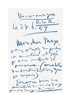 Image du vendeur pour Affectueuse et graphique lettre du matre  son ami et collectionneur Max Pellequer mis en vente par Le Manuscrit Franais