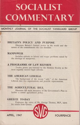Imagen del vendedor de Socialist Commentary: Monthly Journal of the Socialist Vanguard Group. (Volume 11, No. 16. April, 1947) a la venta por Kennys Bookshop and Art Galleries Ltd.