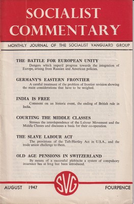 Seller image for Socialist Commentary: Monthly Journal of the Socialist Vanguard Group. (Volume 11, No. 20. August, 1947) for sale by Kennys Bookstore