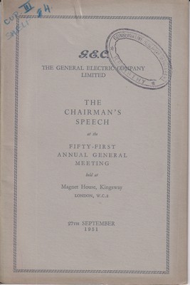 Bild des Verkufers fr The Chairman's Speech at the Fifty-First Annual General Meeting zum Verkauf von Kennys Bookshop and Art Galleries Ltd.
