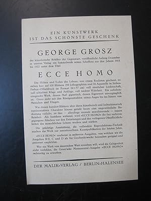 Georg Grosz: Ecce Homo. Doppelblatt Werbeprospekt für diese Mappe.