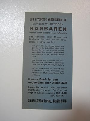 Günter Weisenborn. Lesezeichen mit Werbung für dieses Buch