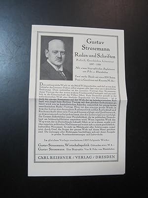 3 Broschüren Carl Reissner-Verlag. 1 x Gustav Stresemann: Reden und Schriften, 1 x Rudolf Delius,...