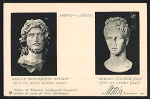 Ansichtskarte Athènes, Tete de Jeune Homme Barbu, Tete de Femme, Ganzsache
