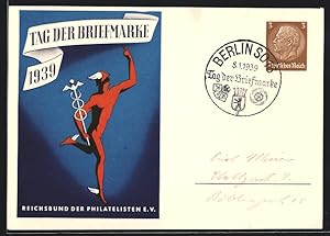 Bild des Verkufers fr Ansichtskarte Tag der Briefmarke 1939, Reichsbund der Philatelisten e.V., Geflgelter Mann mit Stab, Ganzsache zum Verkauf von Bartko-Reher