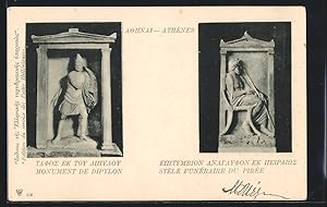 Ansichtskarte Athènes, Monument de Dipylon, Stèle Funéraire du Pirée, Ganzsache