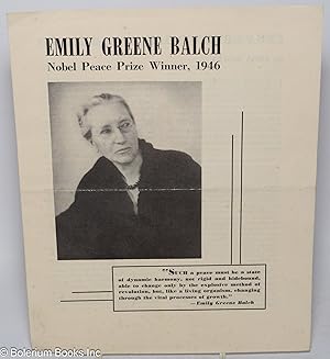 Image du vendeur pour Emily Greene Balch, Nobel Peace Prize Winner, 1946 mis en vente par Bolerium Books Inc.