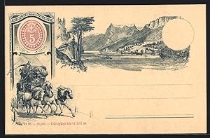 Lithographie Schweiz, Postkutsche, Berglandschaft, Ganzsache