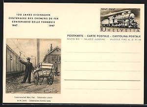 Ansichtskarte 100 Jahre Eisenbahn 1847-1947, Zusammenarbeit Bahn /Post, Ganzsache