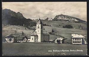 Ansichtskarte Brülisau, Kirche mit Marwies, Säntis und Ebenalp