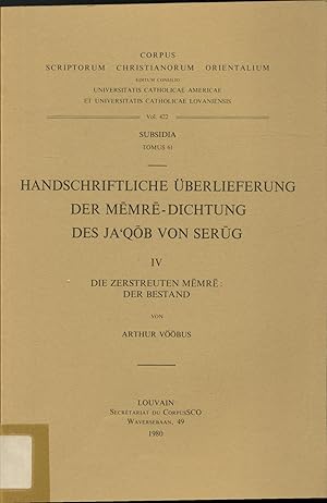 Bild des Verkufers fr Handschriftliche berlieferung der Memre-Dichtung des Ja'qob von Serug - Band IV zum Verkauf von avelibro OHG