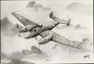 Künstler Ansichtskarte / Postkarte Russisches Militärflugzeug PE-2