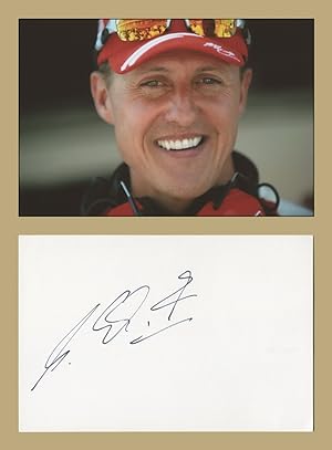 Imagen del vendedor de Michael Schumacher - Rare in person signed card + 2 photos - 1997 a la venta por PhP Autographs