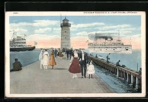 Ansichtskarte Chicago, Steamer passing U. S. Light House, Leuchtturm