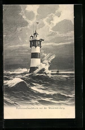 Ansichtskarte Rothesandleuchtturm vor der Wesermündung, Segelschiff