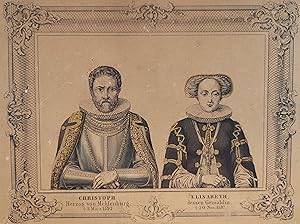 Bild des Verkufers fr Altkolorierte Lithographie 1842. Christoph Herzog von Meklenburg und Gemahlin. zum Verkauf von ANTIQUARIAT Franke BRUDDENBOOKS