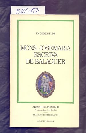 Bild des Verkufers fr EN MEMORIA DE, MONSEOR JOSEMARIA ESCRIVA DE BALAGUER zum Verkauf von Libreria 7 Soles