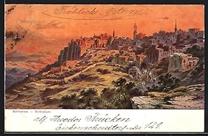 Künstler-Ansichtskarte F.Perlberg: Bethlehem, Blick zum Ort aus der Ferne